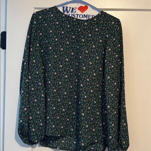 LOFT Dark Green Floral Top